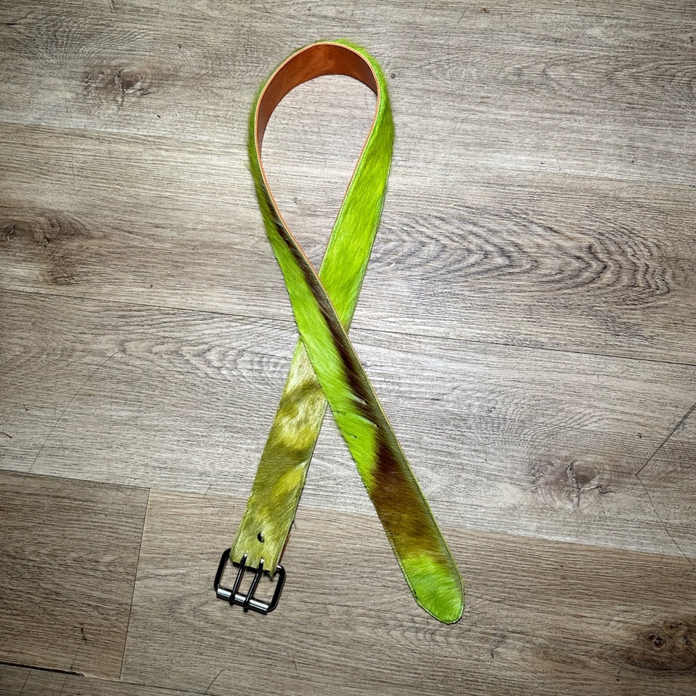 Real deer hair green dyed belt